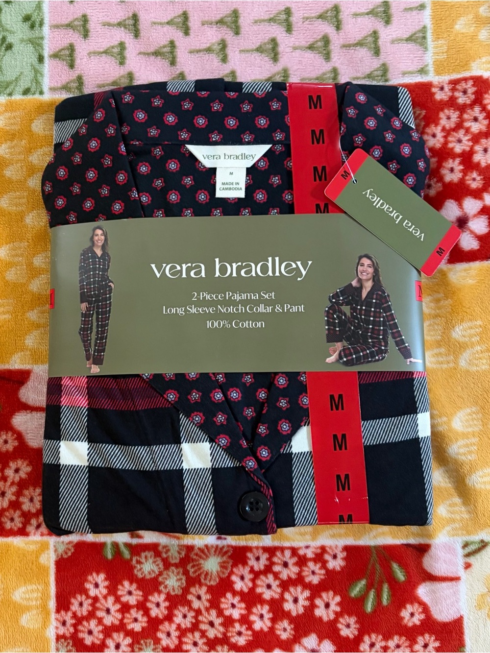 ❤️Vera Bradley Red and Black Plaid Women’s Pajama Set 100%Cotton ,Size  M NWT